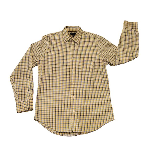 BANANA REPUBLIC Button-Down Shirt Slim Fit  Men's  15-15 1/2 Yellow Plaid - Picture 1 of 4